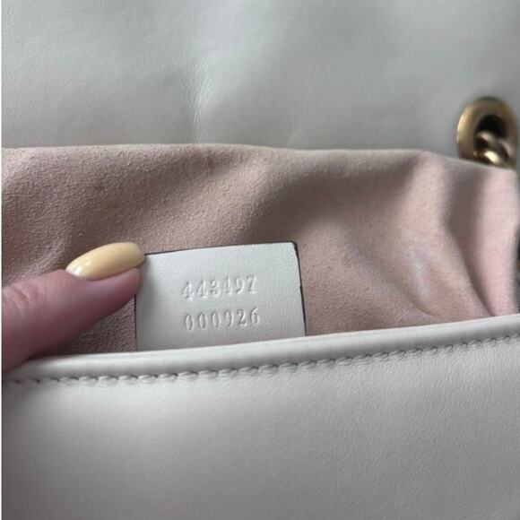 Gucci GG Marmont Small Chain Shoulder Bag Leather Chevron Logo Luxe Neutral Soft - Picture 7 of 15